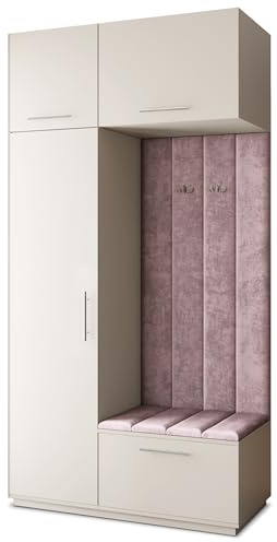 Masseno Flugarderoben Set Rema, Kleiderschrank-Set mit Sitzbank, Garderobenschrank Flur mit 5 Regalböden, Kaschmir