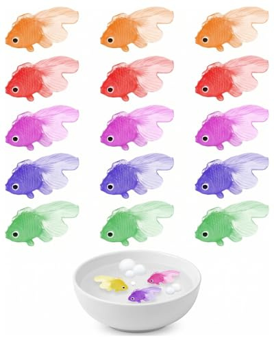 TBCDS 15 Stück Fisch Deko, Dehnbare Neon Fische, Aquarium Fische, Künstliche Schwimmende Fisch, Kleine Gefälschte Goldfische Ornament für Katzenspielzeug Aquarium Dekoration