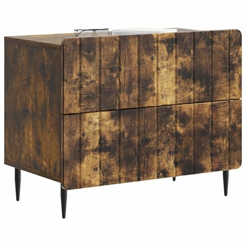 vidaXL Nachttisch Geräucherte Eiche 62 x 34,5 x 49,5 cm Holzwerkstoff, Wohnzimmer, moderner Nachttisch, Stauraum, kompakter Beistelltisch, minimalistischer Organizer, Möbel für Zuhause