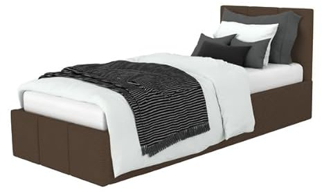 Muralo - Polsterbett 90x200cm mit Bettkasten und gestepptem Kopfteil - Einzelbett- Ohne Matratze - Jugendbett - Stilvolles Schlafzimmer-Bett - Braun
