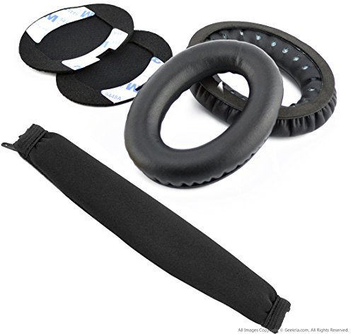 Geekria Ersatz-Ohrpolster für Bose QuietComfort QC2, QC15 Kopfhörer Ersatz-Ohrpolster + Kopfbandabdeckung/Ohrpolster/Ohrmuscheln/Ohrpolster/Ohrpolster/Reparaturteile/Kopfbandschutz