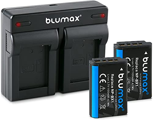2X Blumax Akku kompatibel mit Sony NP-BX1 [ 1100mAh ] + Dual Charger Sony ZV-1 II ZV-1 / Cyber-Shot DSC RX100 II III IV V VI VII - CX647 - WX500