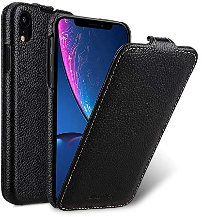 MELCKO Tasche passend für Apple iPhone XR (6,1 Zoll), Case Außenseite aus beschichtetem Leder, Schutz-Hülle klappbar, Flip-Case, Ultra-Slim Cover, Etui, Schwarz