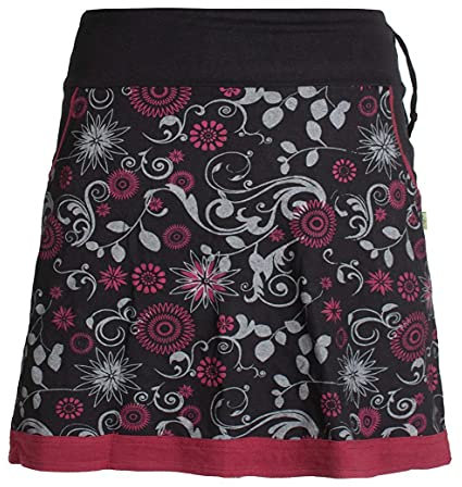 Vishes - Alternative Bekleidung - Damen Lagen-Look Blumen-Rock mit Mandalas und Tribals Bedruckt schwarz 40