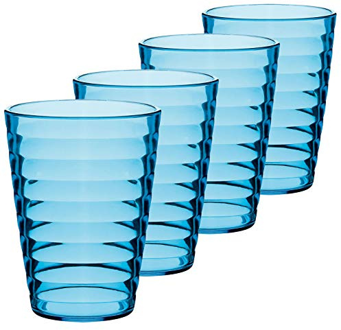 4 verres jus plastique transparent 0,35l camping pique-nique 350ml Bleu