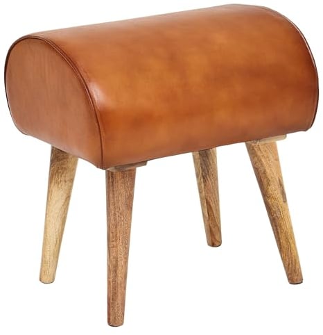 Wohnling Sitzhocker Echtleder/Massivholz 45 x 53 x 40 cm Moderner Lederhocker, Kleiner Holzhocker Gepolstert, Turnbock Hocker mit Leder-Bezug