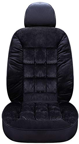 1 pcs Plüsch Auto Sitzauflage, Universal Vordersitzbezug Autositzbezug, Winter Warme Sitzkissenbezug für Auto Vollbezug (Schwarz)