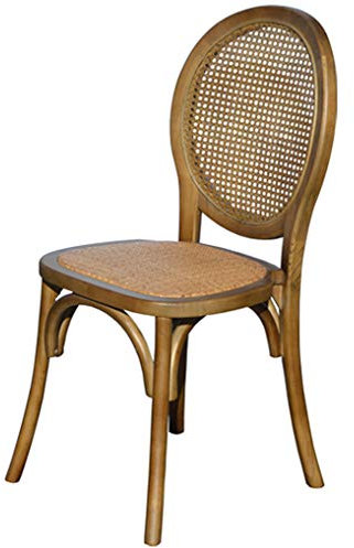 EME Silla Medallón Madera Oscura de Olmo con Asiento de ratán Natural y Respaldo de Rejilla. Incluye 1 Unidad. Silla apilable, con Acabado rústico.