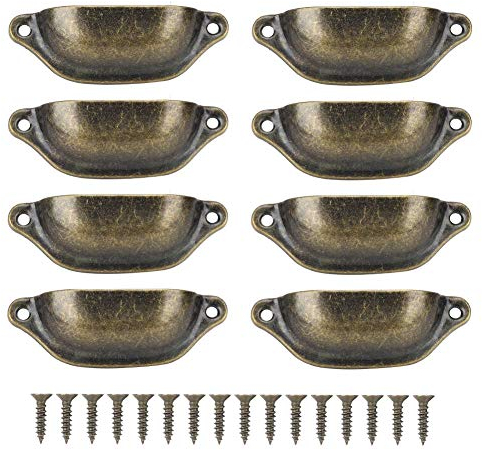 HEEPDD 8 Pezzi Maniglia a Conchiglia Antica, Pomelli Armadietti Cucina Semicircolari Maniglie con Viti per Mobili Armadi Cassetti Credenze Armadietti Porta Cucina(Bronzo Verde)