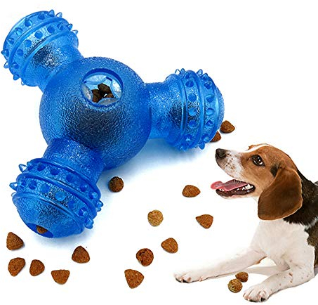 JOJYO Hundeball,Futterball für Hunde mit 3 Löchern zum Füttern und zur Zahnreinigung und zum IQ-Training für Kleine Mittelgroße Hunde (Blau)