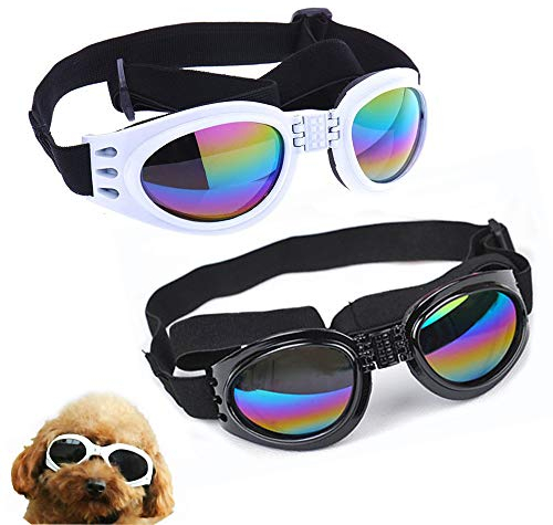NA/2 x Dog Safety Goggles Adjustable Strap Travel Ski UV Protection Waterproof Sunglasses for Dogs (Black, White)