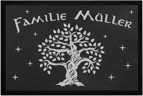 SpecialMe® Fußmatte mit Namen Familie Baum des Lebens Weltenbaum rutschfest & waschbar Weiss 60x40cm
