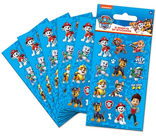 Paper Projects 01.70.15.046 Paw Patrol Aufkleber in Partygröße, Blau, 6 Bögen, Cartoon, 12.5cm x 7.5cm
