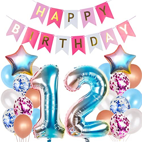 Luftballons 12. Geburtstag Dekoration für Mädchen - Rosa Ballons und Geburtstagsdeko für 12 Jahre Alte Mädchen