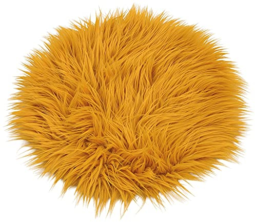 matches21 Gemütliche Sitzauflage flauschig weiches Kunstfell Sitzpolster Stuhlauflage Fellimitat Fell Dekofell langflorig Ø 34 cm Farbe gelb