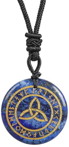 Lovionus89 Natürliche Runensteine graviert Elder Alphabet Heilung Kristallstein Anhänger Halskette für Männer und Frauen, Lapislazuli