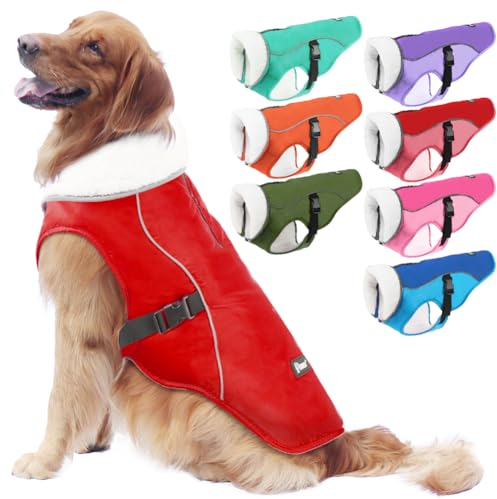 EMUST Hundemantel, Winddichte Hundebekleidung für kaltes Wetter, Reflektierende Wintermäntel für Hunde, Warme Welpenjacke für Kalten Winter, Rot S