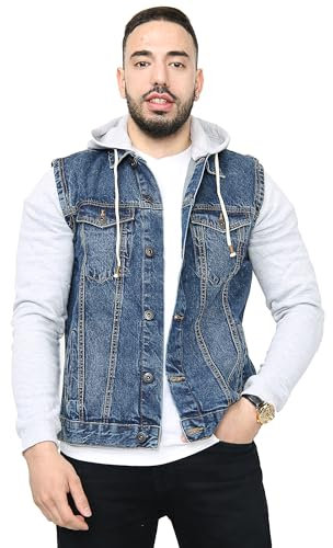 NOROZE Men's The Trucker Denim Long Fleece Sleeves Jacket Detachable Hood | Washed Denim Fleece Hoodie Western Style Jean Coat (M, Denim Blue)