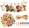 Bubuyun 100 pezzi Mini Mollette Legno, Mini Mollette di Legno Colorate Mollettine Decorative, 30M Spago di Iuta per Decorazione Domestica e Artigianale Visualizzazione di Foto