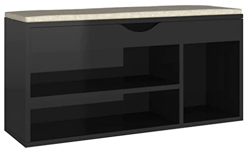 vidaXL Schuhbank mit Kissen Schuhschrank Sitzbank Sitztruhe Schuhablage Schuhregal Schuhtruhe Schuhaufbewahrung Schuhständer Hochglanz-Schwarz 104x30x49cm Holzwerkstoff
