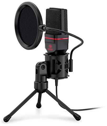 Lavendre Micrófono de Condensador Omni con trípode de Audio de 3,5mm, micrófono de Estudio de Ordenador para PC, teléfono, grabación de Karaoke