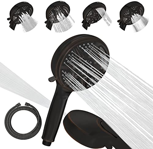 SparkPod 5 Inch 9 Spray Setting Shower Head - Handheld High Pressure Jet with On/Off Switch, Pause & Waterfall Setting- Premium ABS Removable Handheld Shower Head with Hose (6ft) (Oil Rubbed Bronze)