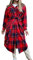 luohaibell Womens Lounge Button Up Long Sleeve Plaid Long Jacket Shacket Outwear with Sash Mantel ohne, rot, 38
