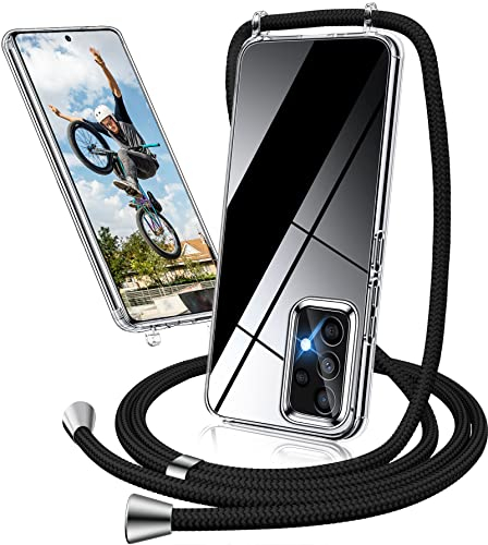 Handykette Hülle für Samsung Galaxy A52 Hülle mit Band, Ultradünn Necklace Handyhülle Samsung A52 Hülle mit Kordel zum Umhängen Transparent Case Schutzhülle Samsung A52/A52s 5G mit Kette (Schwarz)