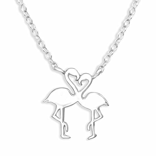 Monkimau Halskette Damen mit Flamingo Anhänger aus 925 Sterling Silber Necklace Silver Women Charm Kette Schmuck Geschenke für Kinder Mädchen Frauen