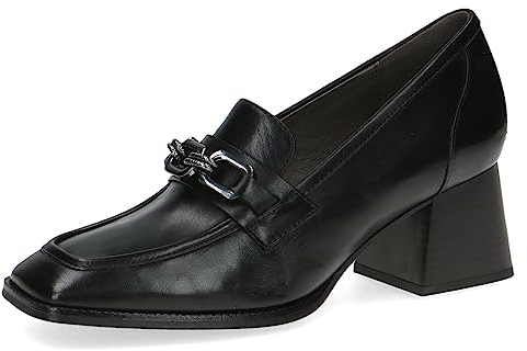 CAPRICE Damen Loafer mit Absatz Memotion aus Leder mit Kette Weite G, Schwarz (Black Nappa), 37 EU