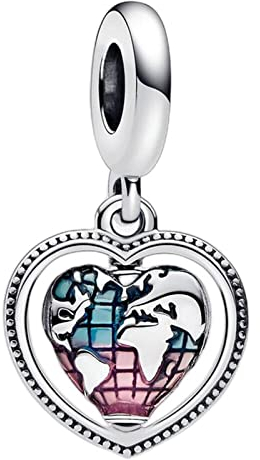 BEEUVIP Damen Familie Spinning Heart Globe Charm Anhänger für Armband 925 Sterling Silber Geburtsstein Charms Beads passend für Armband