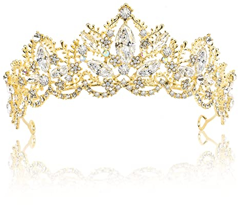 Prinzessin Tiara Kristall Krone Damen Prinzessin Krone Dold Prinzessin Tiara Crown Krone Mädchen Hochzeit Tiaras und Kronen für Frauen Strass Kristall Königin Tiara für Hochzeit,Festzüge