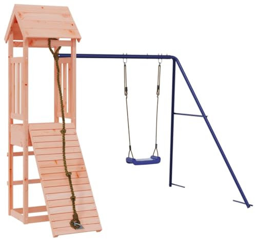 vidaXL Spielturm, Klettergerüst mit Kletterwand Schaukel, Kinder Kletterturm mit Holzdach, Spiel-Zubehör für Garten, Holz Spielplatz, Massivholz Douglasie