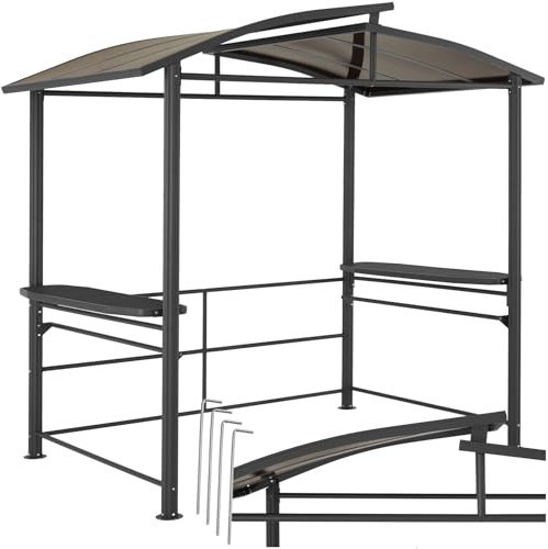 tectake® BBQ Gazebo Shelter - Robust Aluminium & Steel Frame, Fire-Retardant Roof with Practical Shelves & Hanging Bars, Easy Assembly, Metal Outdoor Barbecue Pavilion for Garden, Patio, Backyard