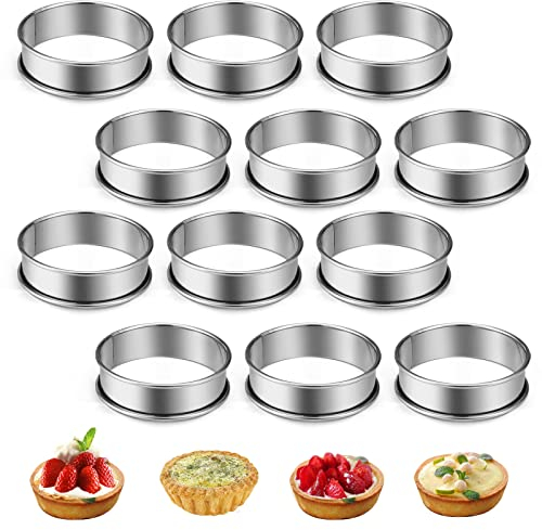 Weigudoc 12 Piezas Anillos para Tartas de Acero Inoxidable, Antiadherentes 8cm Redondo Anillo de Tartas, Crumpet Rings Mousse PastelerÍa Utensilios para Horno Tartas Mousses y Postres