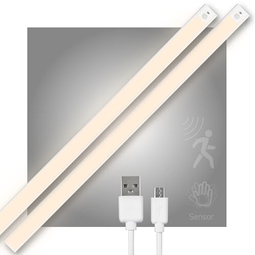 LED's light Unterbauleuchte 80cm Schrankleuchte 4W mit Bewegungssensor Winksensor Akku USB-C dimmbar CCT warmweiß neutralweiß kaltweiß Magnethalter - 2 Stück