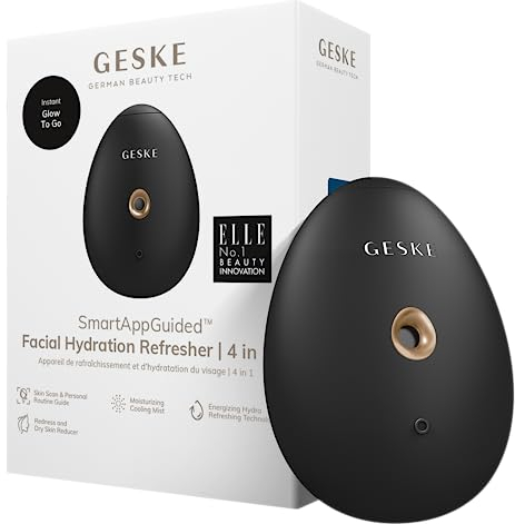 GESKE | SmartAppGuided™ Facial Hydration Refresher | 4 en 1 | Pulverizador | Vaporizador | Aspersión de agua | Bruma facial | Dispositivo de limpieza facial | Cosméticos | Brillo Natural