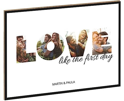GRAVURZEILE Holzschild mit Foto - Love - Personalisiert mit Namen und eigenen Fotos - Personalisiertes Foto Geschenk zum selbst gestalten für Sie & Ihn - DIN A4 Format