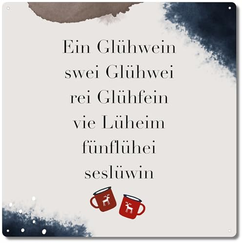 Interluxe Metallschild Schild 20x20cm - Ein Glühwein Zwei Glühwein witziges Schild aus Metall mit Spruch