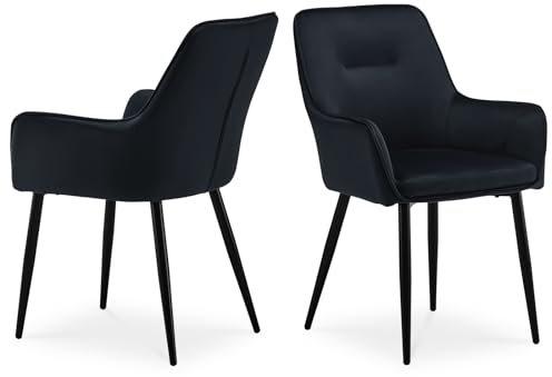 CLIPOP Esszimmerstuhl 2 Stück mit Armlehne Küchenstuhl Polsterstuhl Wohnzimmerstuhl Sessel Sitzfläche aus Samt Loungesessel 2er Set für Esszimmer,Arbeitszimmer,Wohnzimmer,Schlafzimmer,Schwarz