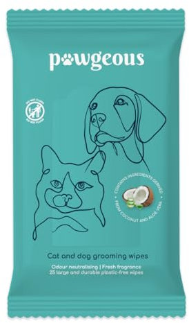 Pawgeous Cat & Dog Grooming Wipes - All natural, Plastic free, Biodegradable, Made in the UK, Extra large, Durable, for Everyday Use