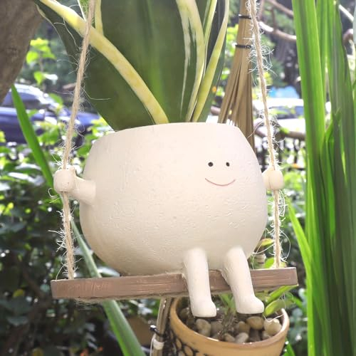 MiXXAR Pot de fleurs suspendu en forme de tête de balançoire – Joli pot de fleurs en résine pour intérieur et extérieur
