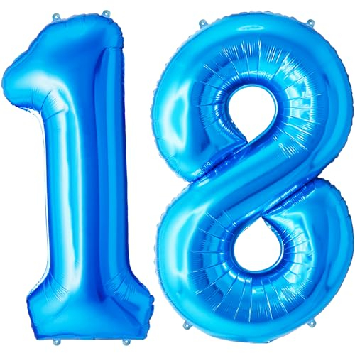 FUNFEST Palloncino Blu XL da 100 cm per il 18° Compleanno - Decorazione Con Cannuccia - Vola Con Elio