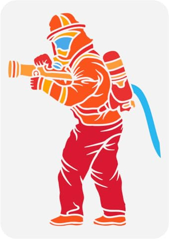 FINGERINSPIRE Feuerwehrmann Malschablone 21x29.7 cm Wiederverwendbare Feuerwehrmann Muster Zeichnungsvorlage DIY Kunst Feuerthema Dekor Schablone Zum Malen Auf Holz Wand Stoff Papier Möbeln