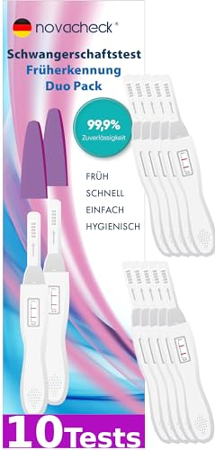 NOVACHECK Schwangerschaftstest Frühtest 10er Set, 99,9% Zuverlässigkeit, ab dem Ausbleiben der Periode am ersten Tag