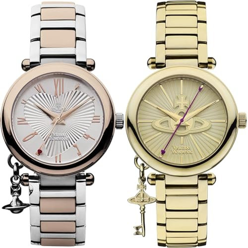 Vivienne Westwood Ladies Orb Rose Gold Case Bracelet Watch & Women's Kensington II Quartz Watch with Gold Dial Analogue Display and Gold Stainless Steel Bracelet VV006KGD