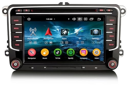 Erisin 7 pollici 8-Core 4GB+64GB Android 14 Autoradio Bluetooth GPS Navigatore per VW Golf 5/6 Passat B6 Polo Tiguan Touran Caddy T5 Seat Skoda CarPlay Android Auto DAB+ WiFi DSP OPS FM RDS DVD