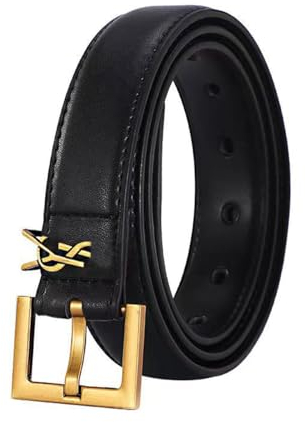 CCAIPU Damen Ledergürtel Mode Skinny Damengürtel Frauen Leder Gürtel mit Goldener Schnalle für Jeans Kleider (Schwarz, 95)