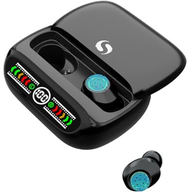SERVOMASTER Auriculares Inalámbricos In-Ear Micrófono HD Nuevo Diseño Slider Cascos Inalambricos 48 Horas Sonido con Pantalla LED Auriculares USB-C para Android iOS