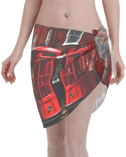 Tahiti Beaches Damen Kurze Sarongs Strand Wrap Cover Ups - Durchscheinend Sexy Ideal für Pool Mode Urlaub, Red London Street, Einheitsgröße